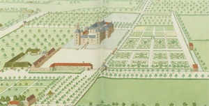 Gravure van het kasteeldomein uit Flandria Ilustrata