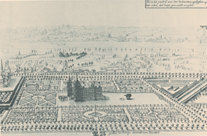 Gravure van het kasteeldomein uit Flandria Ilustrata