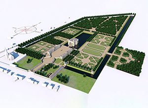 oude kaart met het kasteel en de tuin in barokstijl